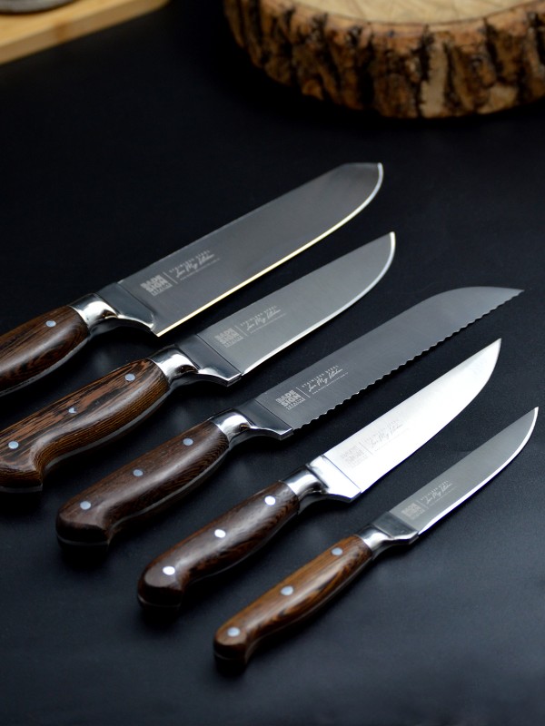 Bıçak Seti Ahşap Kütüklü 5'li Premium Bıçak Seti Ahşap Kütüklü 5'li Premium