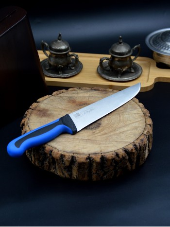 Kasap / Et Bıçağı Renkli Kaydırmaz Sap 20.5 cm İsme Özel (Mavi)