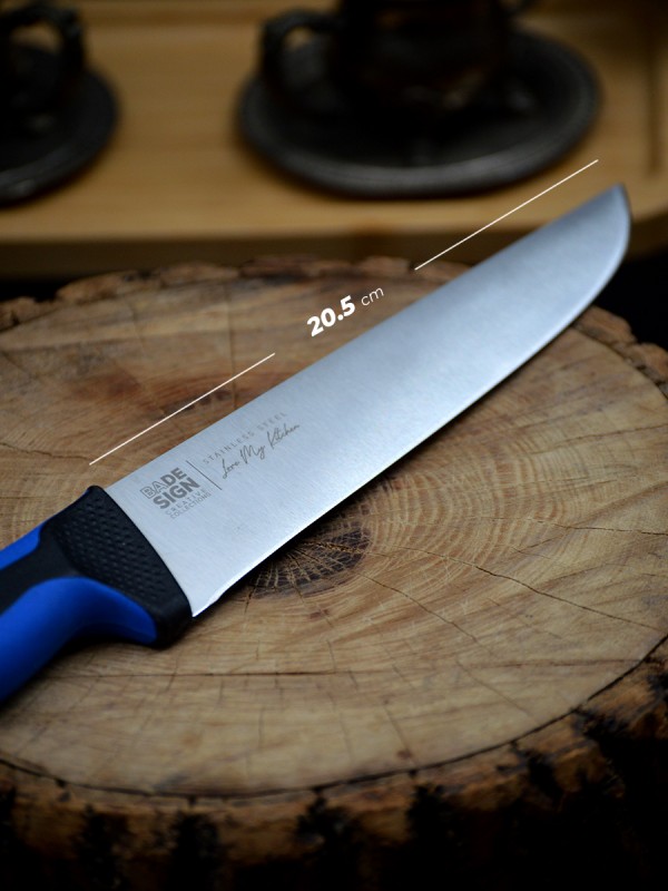 Kasap / Et Bıçağı Renkli Kaydırmaz Sap 20.5 cm İsme Özel (Mavi)