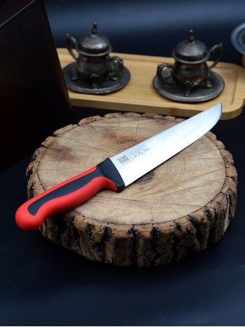 Kasap / Et Bıçağı Renkli Kaydırmaz Sap 20.5 cm İsme Özel (Kırmızı)