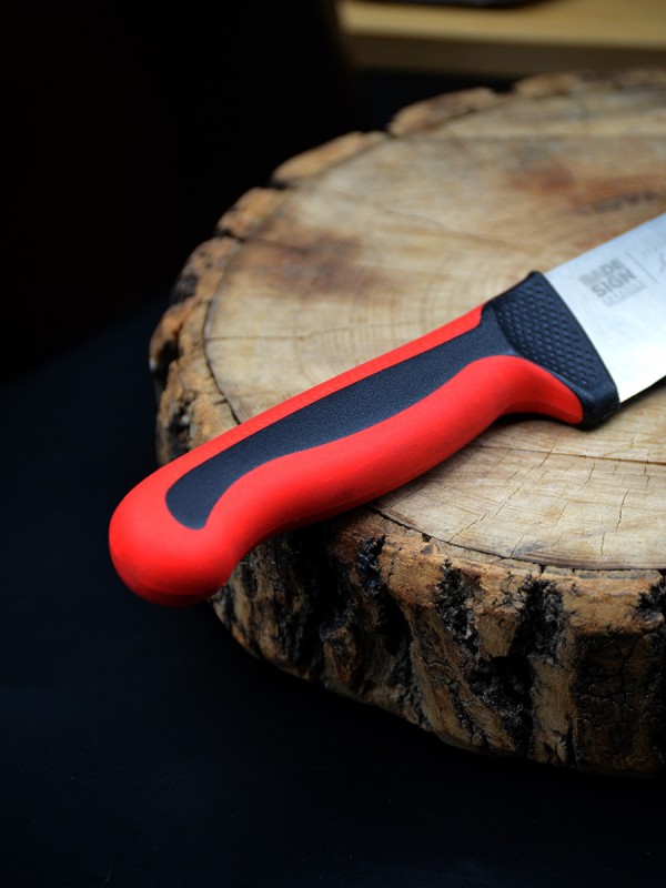 Kasap / Et Bıçağı Renkli Kaydırmaz Sap 20.5 cm İsme Özel (Kırmızı)