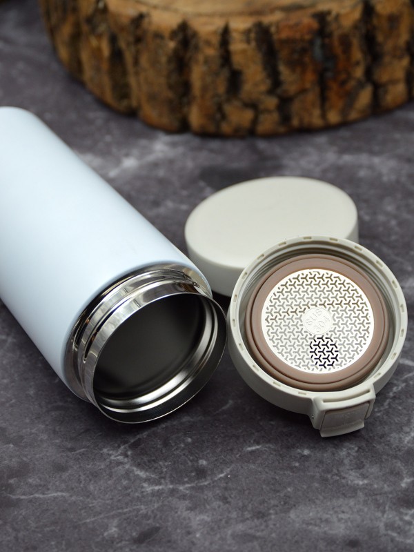 Süzgeçli Termos Paslanmaz Çelik İsme Özel Baskılı Beyaz Süzgeçli Termos Paslanmaz Çelik İsme Özel Baskılı Beyaz