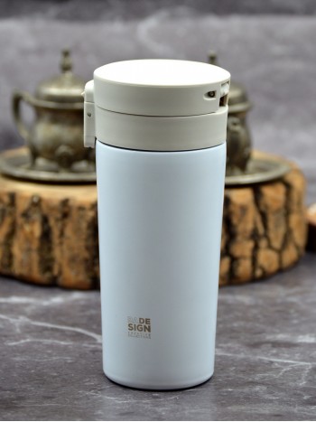 Süzgeçli Termos Paslanmaz Çelik İsme Özel Baskılı Beyaz